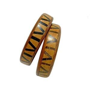 Bangle Bracelets Pair Chunky Painted Wood Tribal Boho Festival Brown & Black
